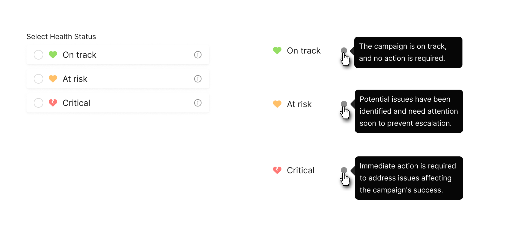 Campaign health status options
