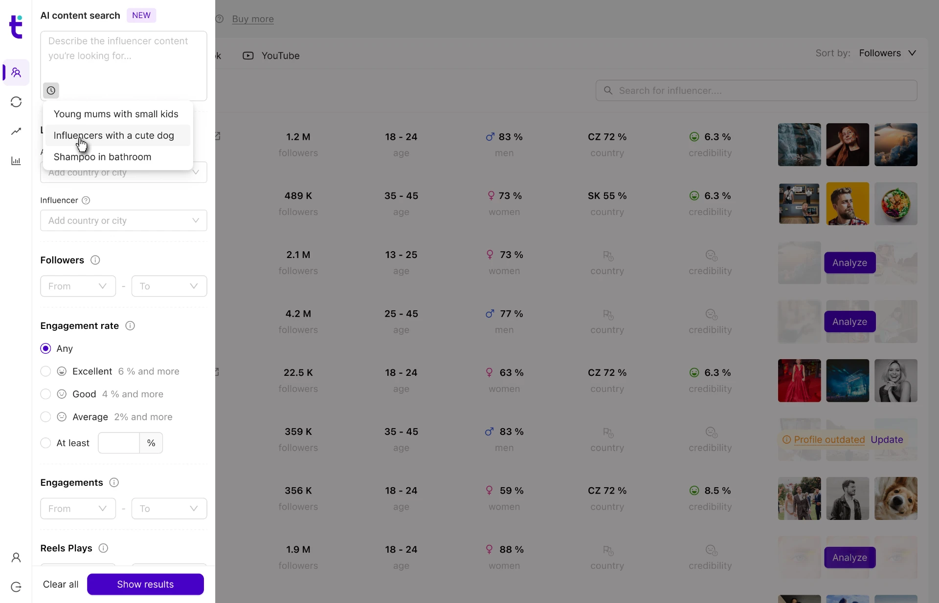 Advanced filters and AI content search