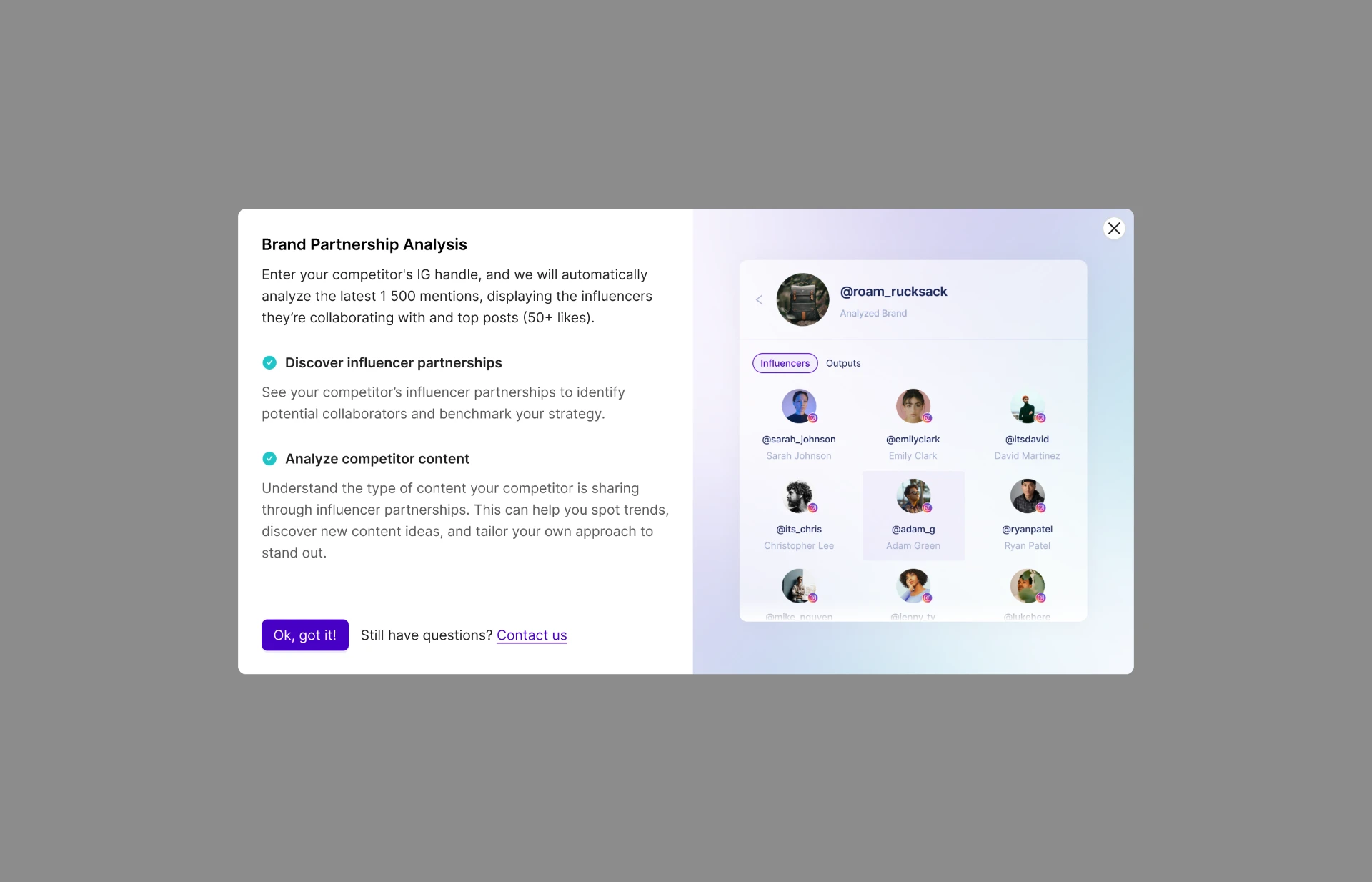 Brand partnership analysis intro modal