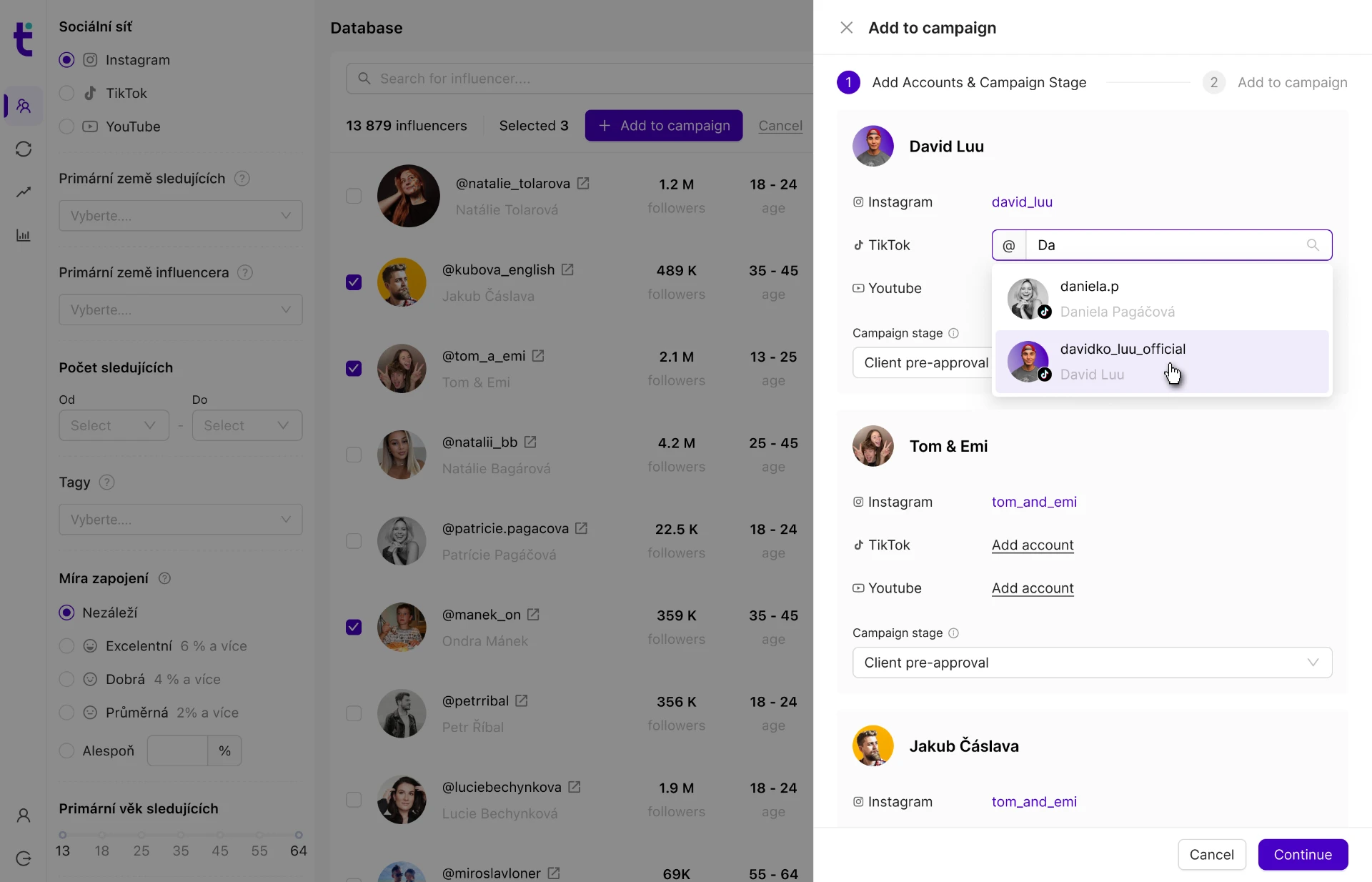 Add influencers to campaign