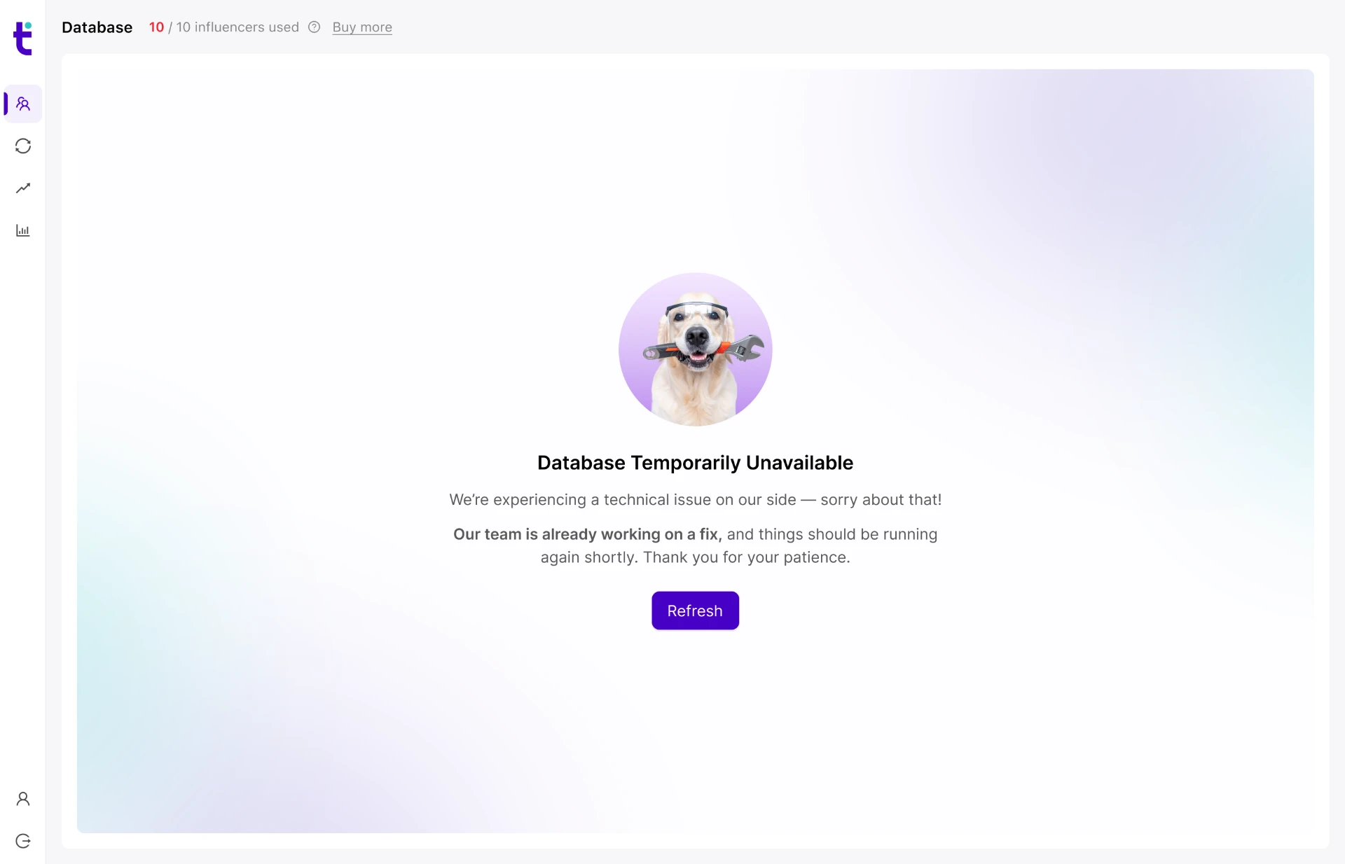 Database error state with Demo Doggo
